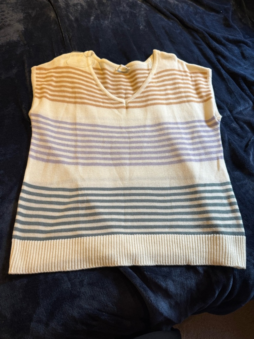 Staccato Cream Sweater with Mustard and Dusty Blue Stripes
